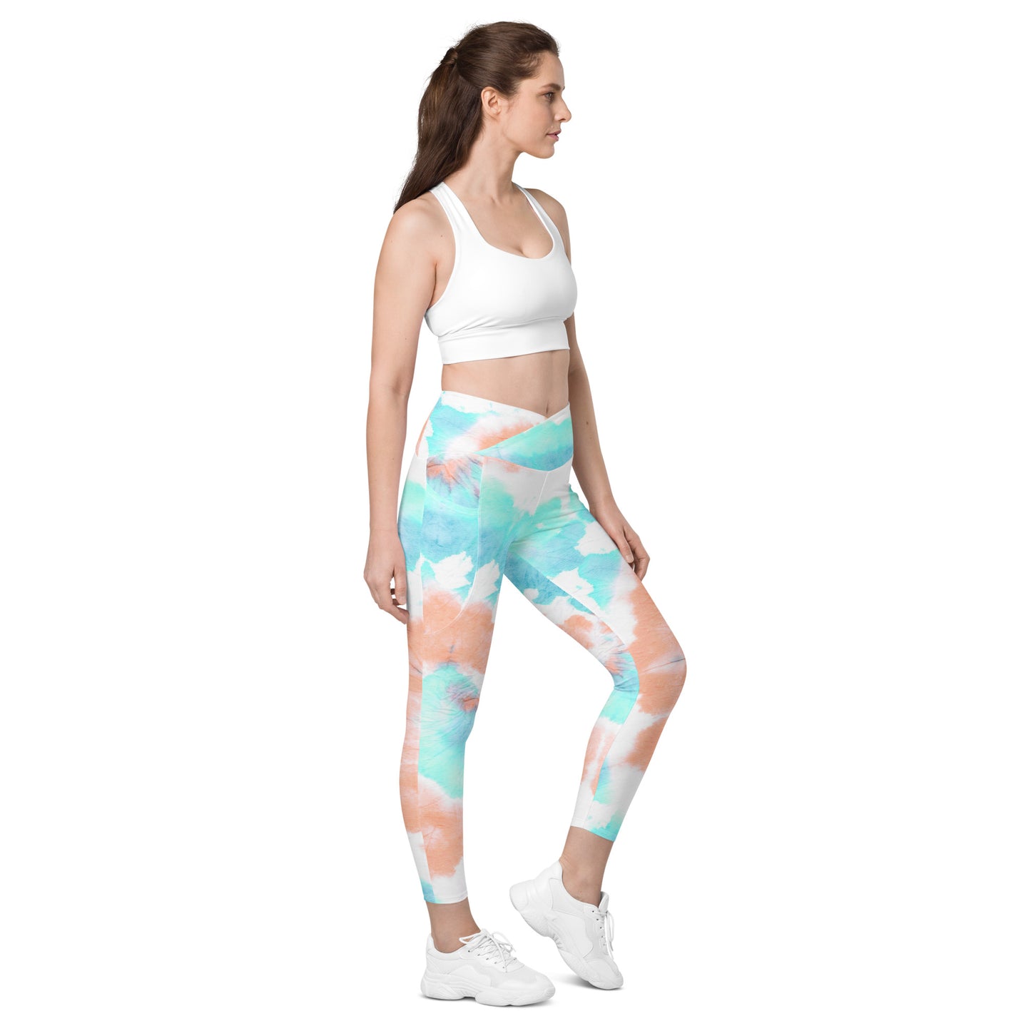 Crossover leggings with pockets 2XSmall Up To 6XL Adult/Teen Activewear Matching Top Sold Separately Light Blue White Peach