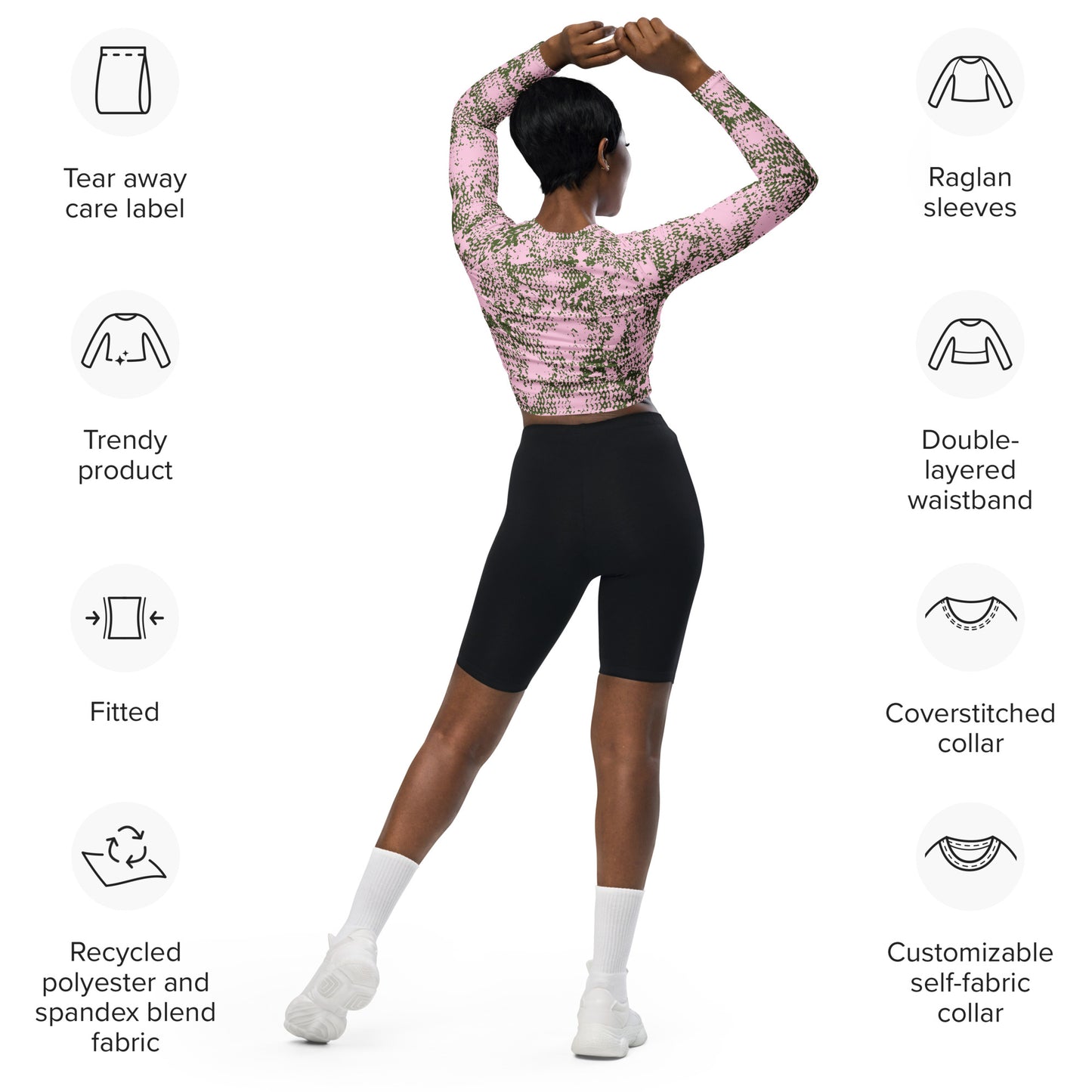 Recycled long-sleeve crop top  Up To 6XL Unisex Adult Activewear Has Matching Pants Sold Separate