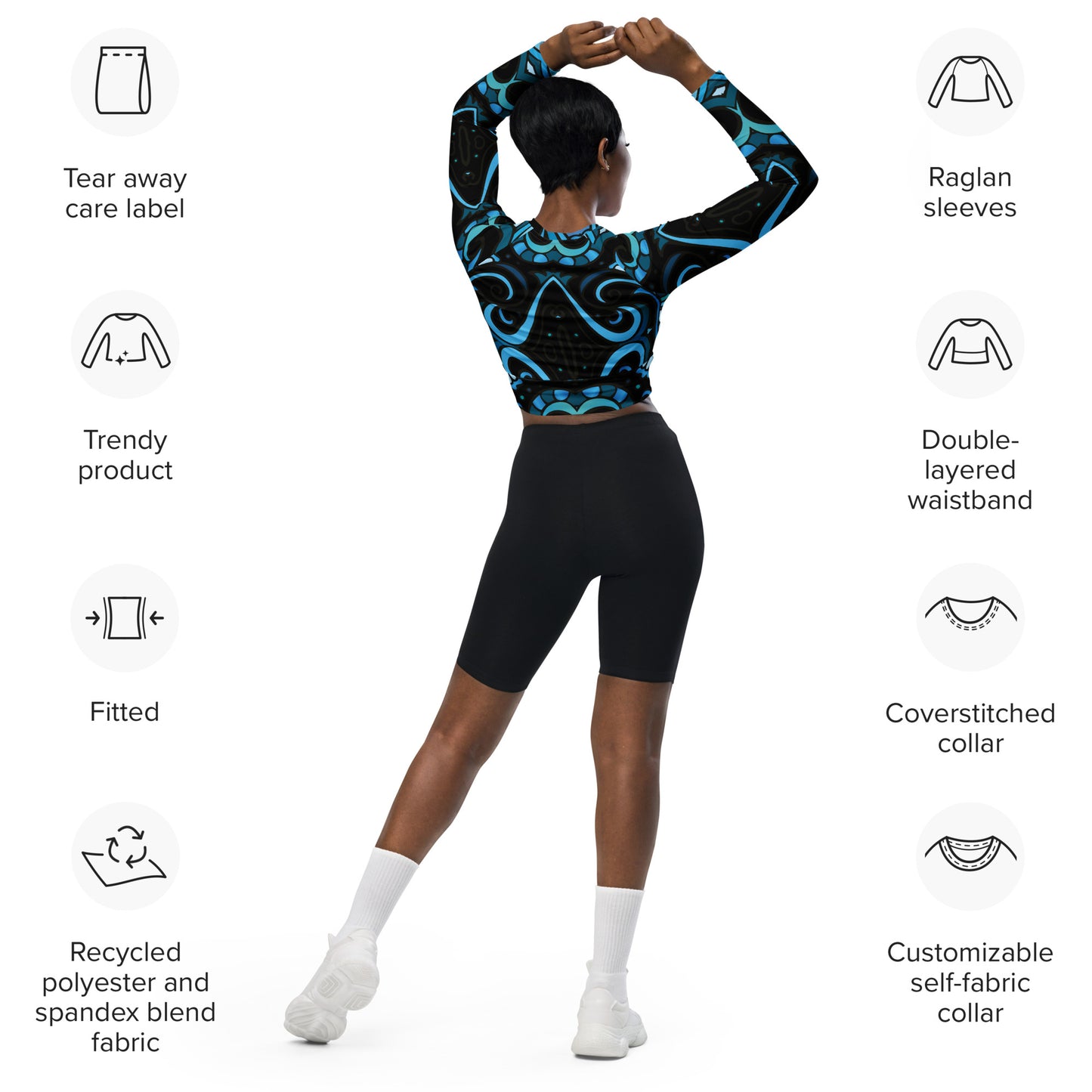 Recycled long-sleeve crop top Adult/Teen  Activewear