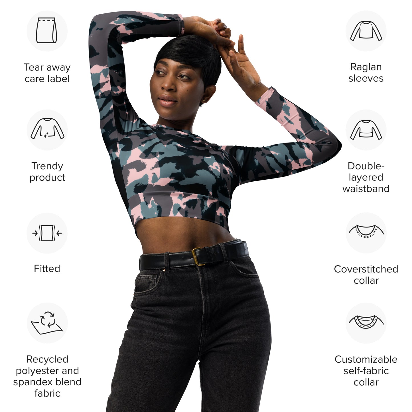 Recycled long-sleeve crop top  Up To 6XL Unisex Adult Activewear