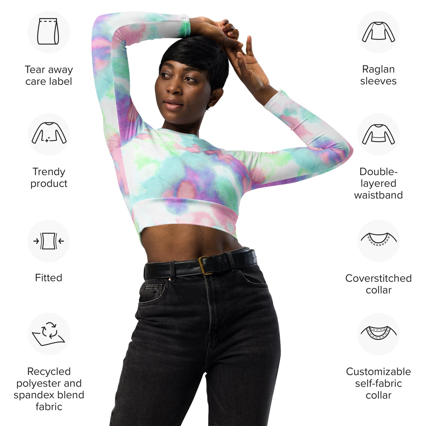 Recycled long-sleeve crop top  Up To 6XL Unisex Adult Activewear