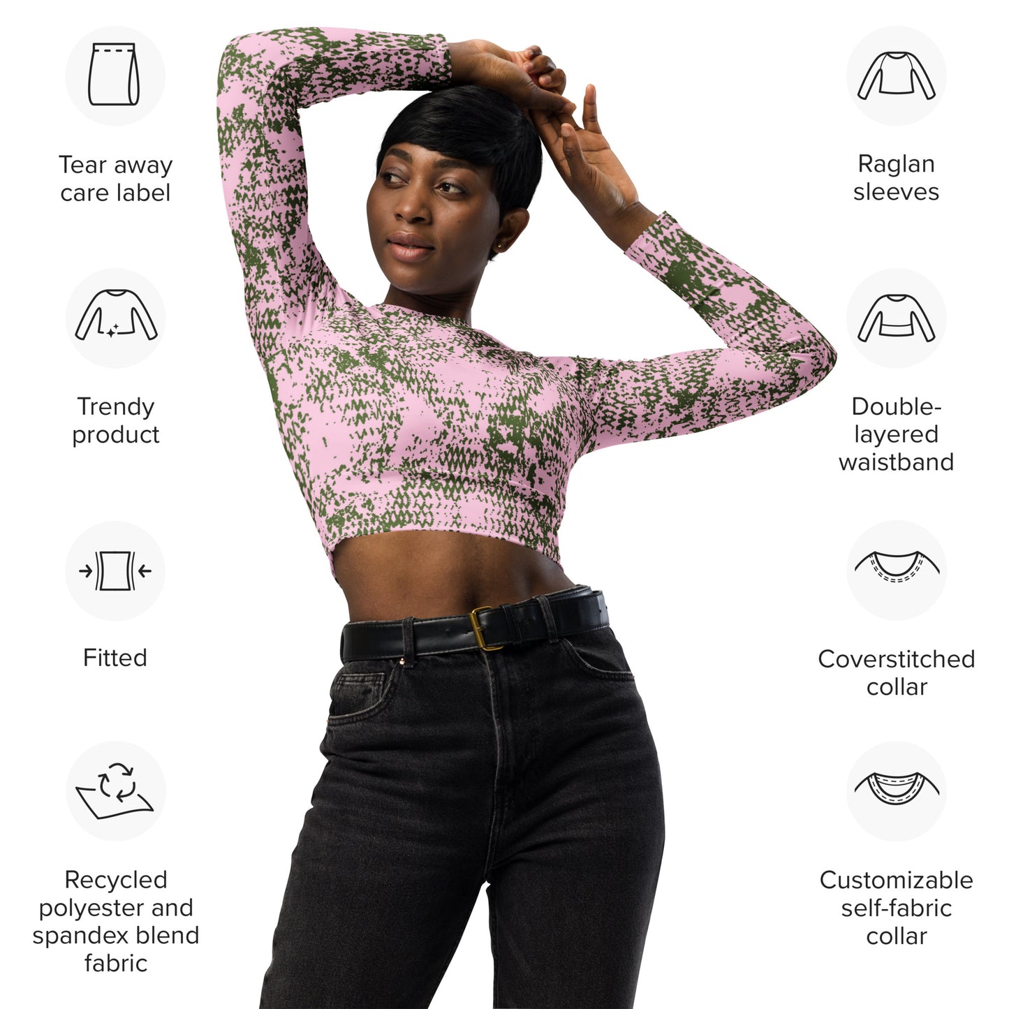 Recycled long-sleeve crop top  Up To 6XL Unisex Adult Activewear Has Matching Pants Sold Separate