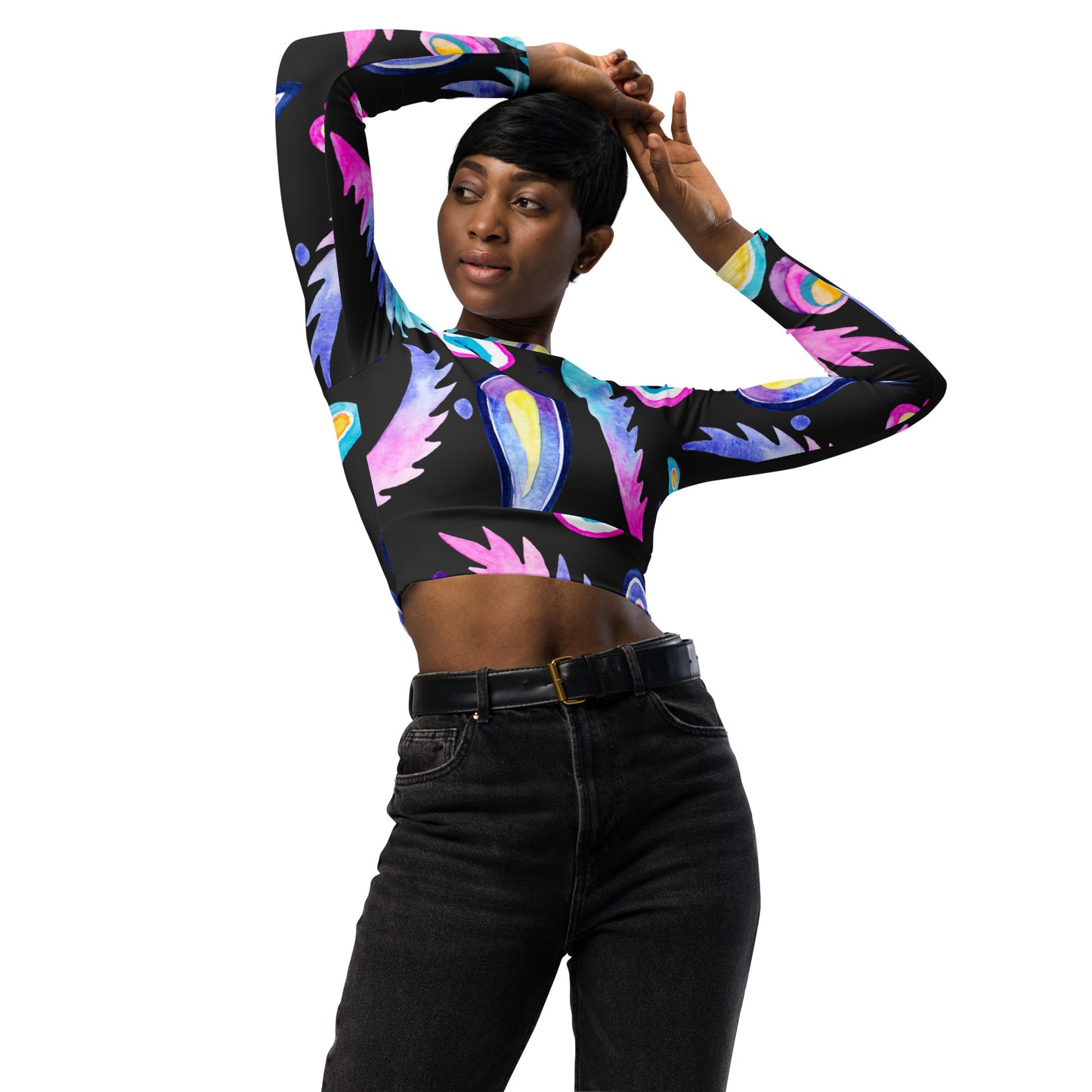 Recycled long-sleeve crop top  Up To 6XL Unisex Adult Activewear