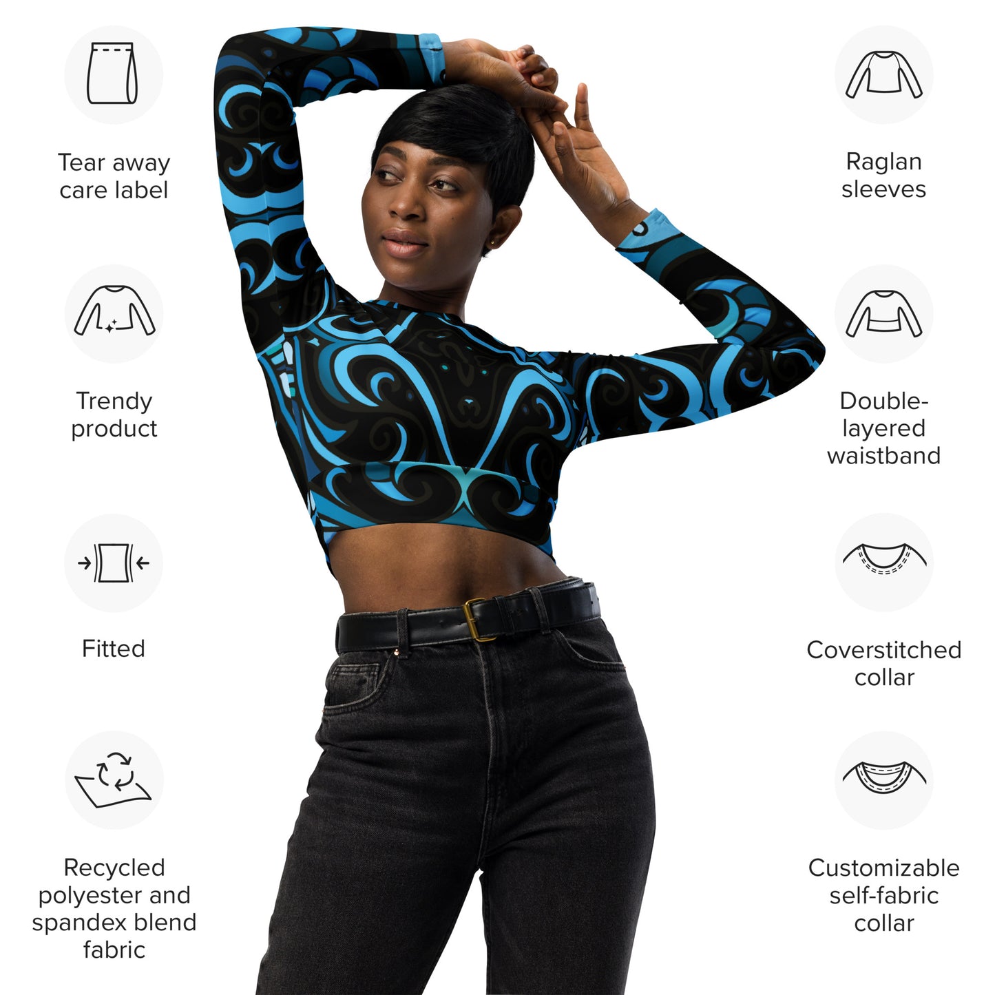 Recycled long-sleeve crop top Adult/Teen  Activewear