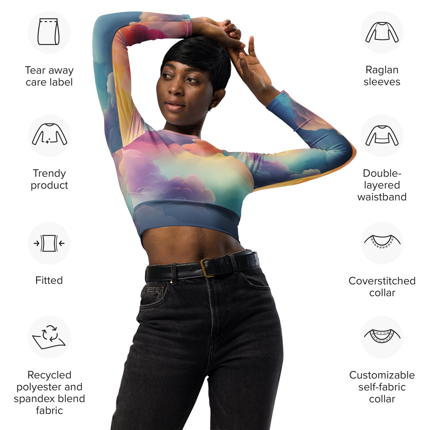 Recycled long-sleeve crop top Adult/Teen Activewear