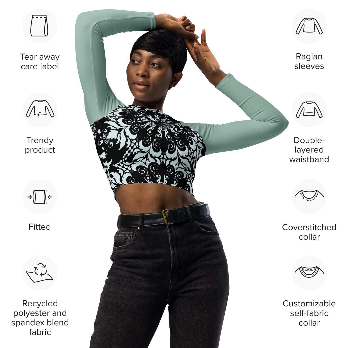 Recycled long-sleeve crop top