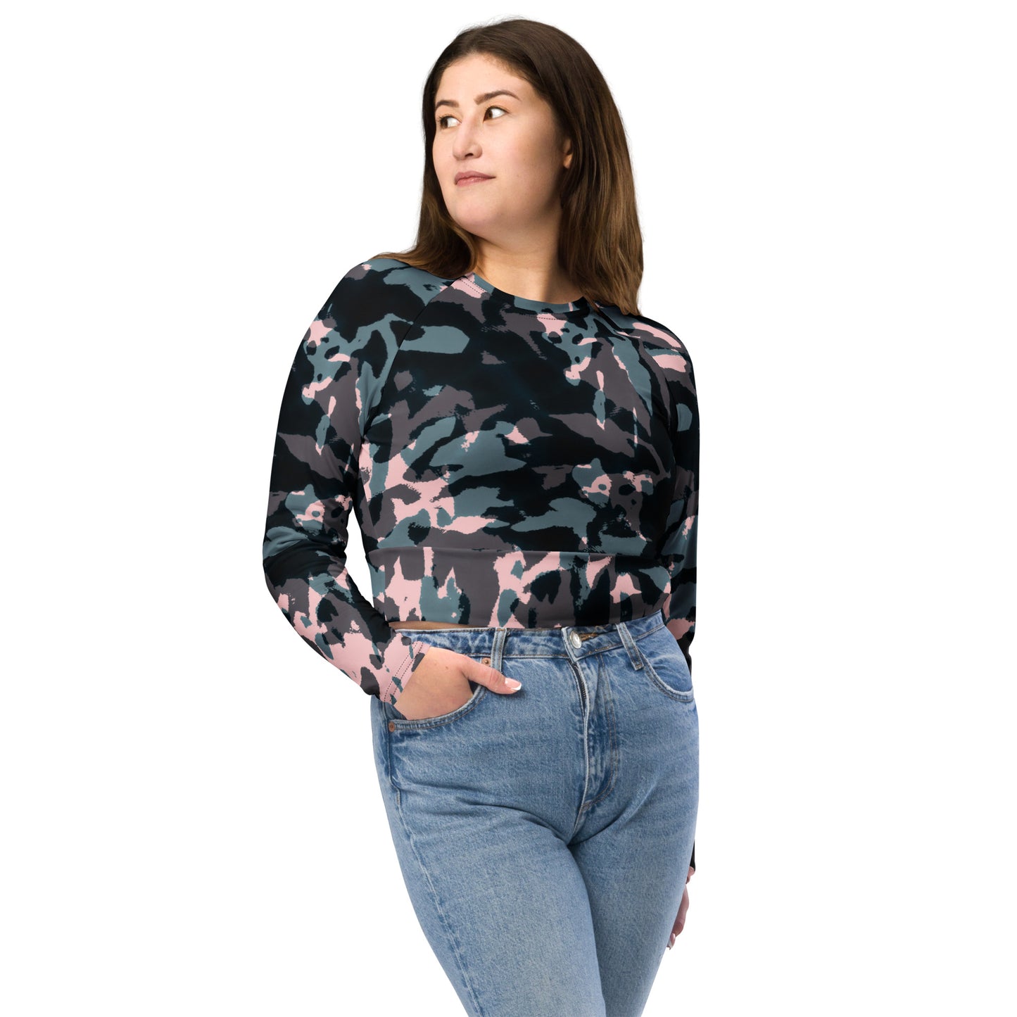 Recycled long-sleeve crop top  Up To 6XL Unisex Adult Activewear