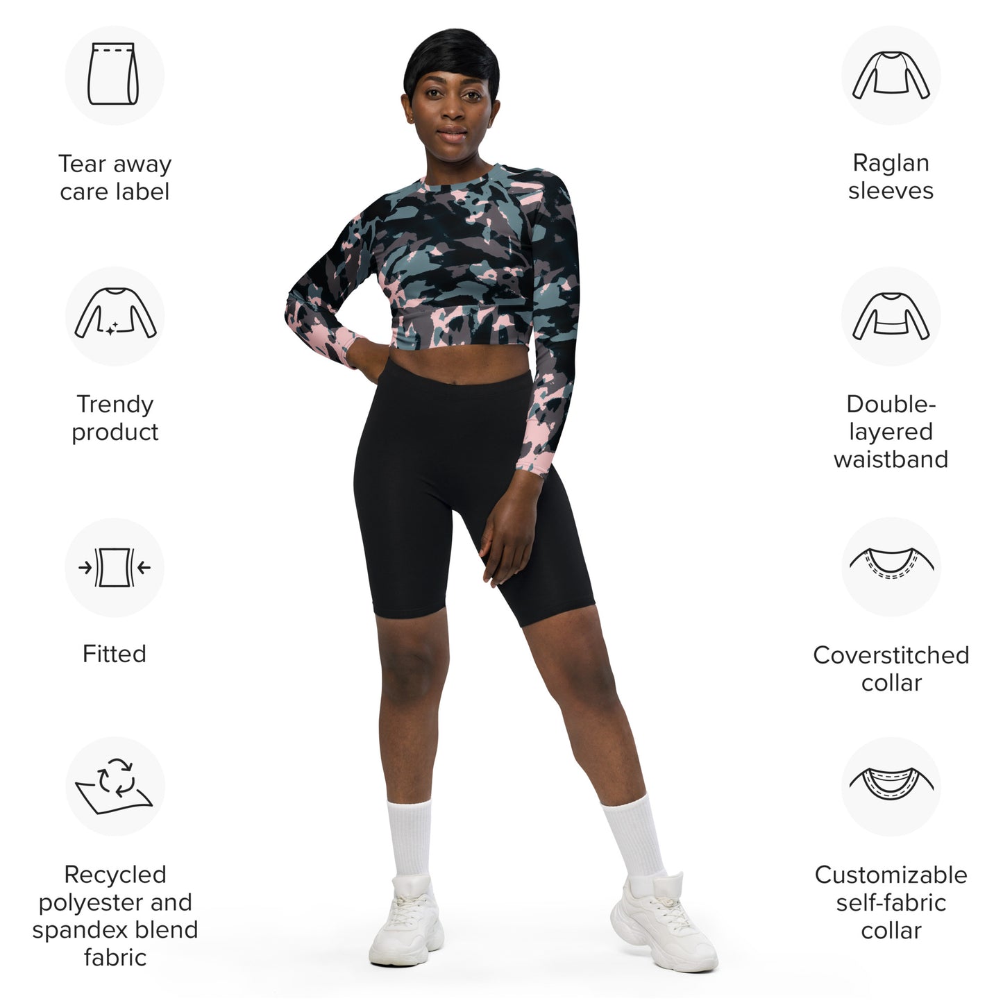 Recycled long-sleeve crop top  Up To 6XL Unisex Adult Activewear