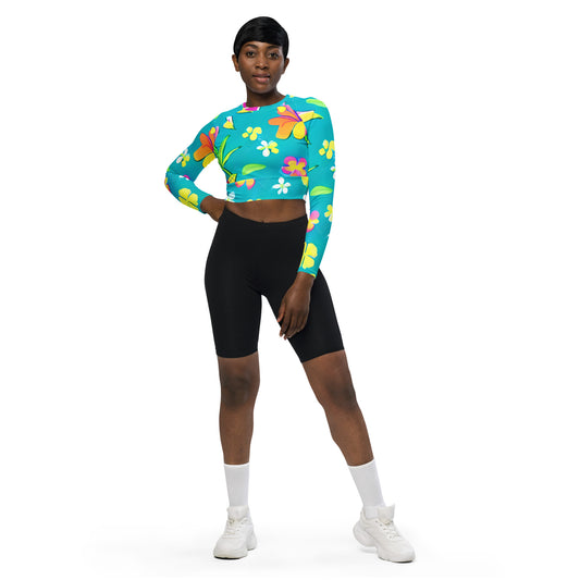 Recycled long-sleeve crop top  Up To 6XL Unisex Adult Activewear