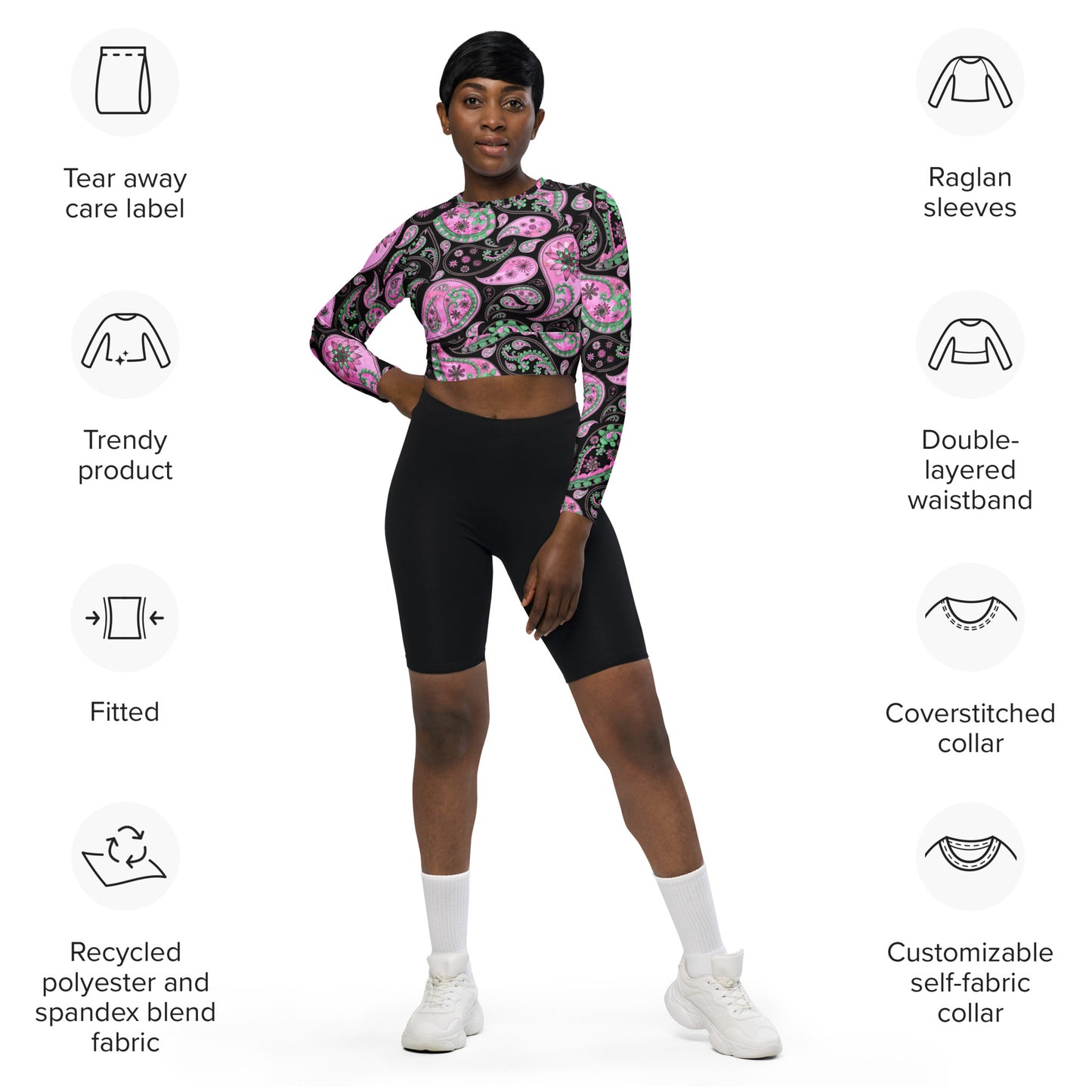 Recycled long-sleeve crop top Up To 6XL Activewear Adult/Teen