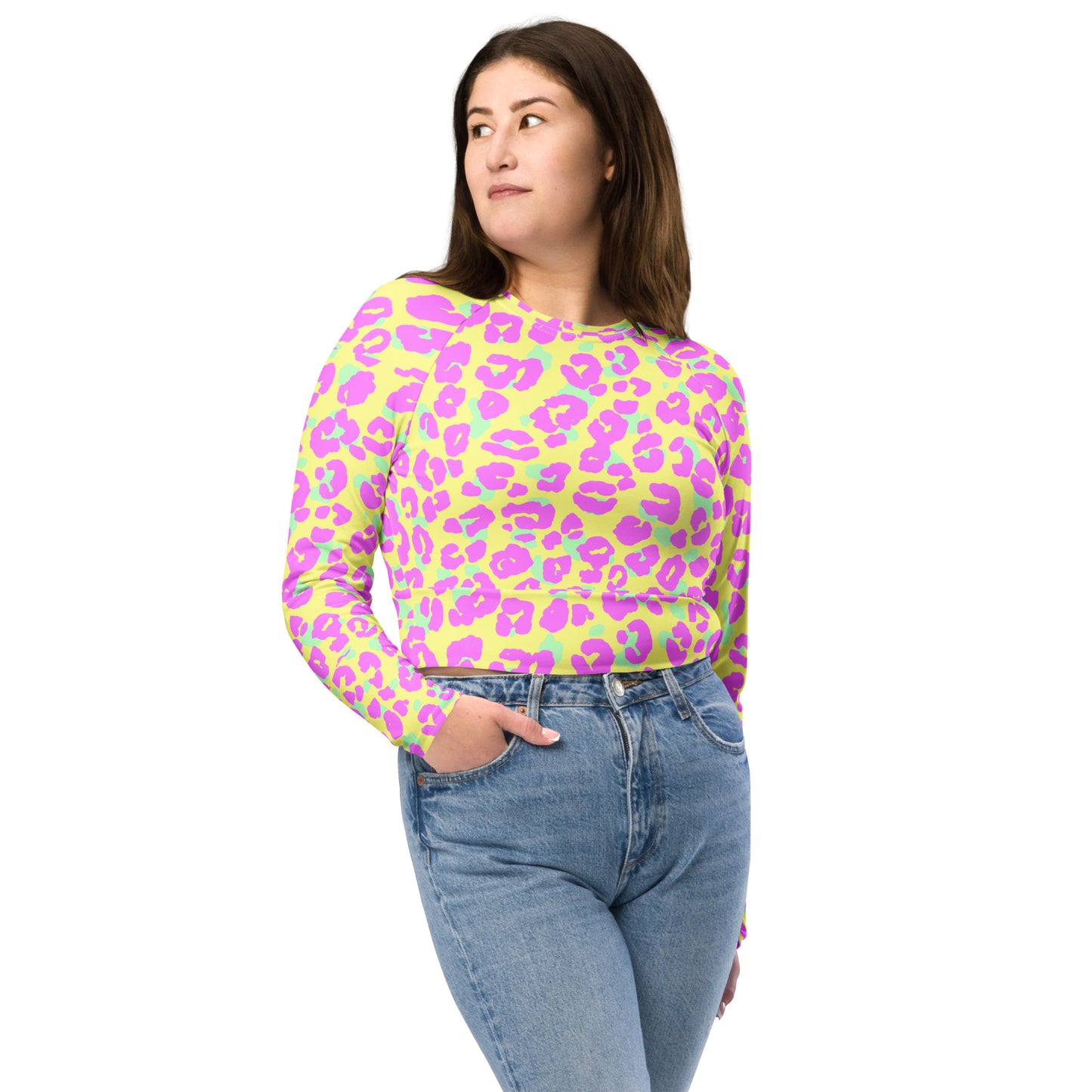 2XXS-6XL Up To Plus Size Recycled long-sleeve crop top Adult/Teen Activewear