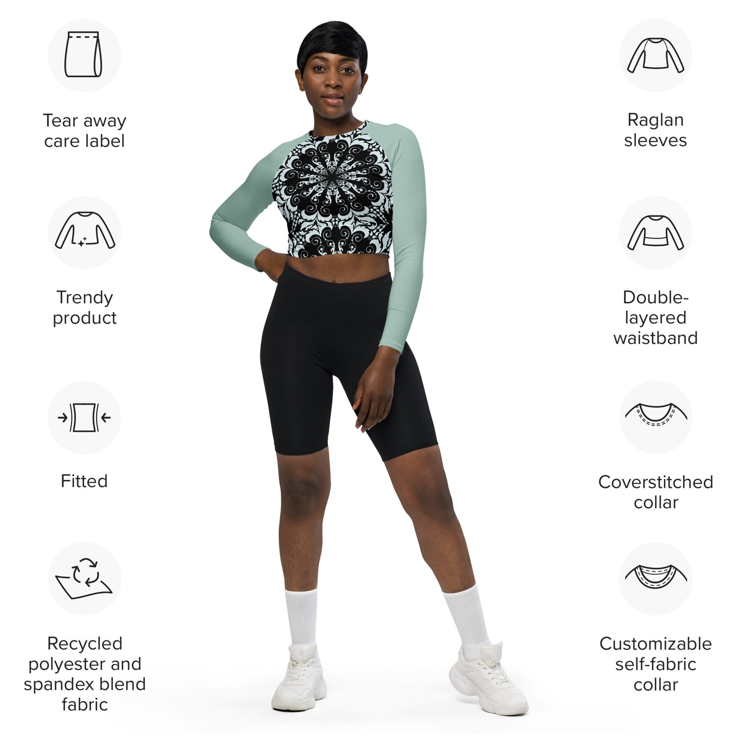 Recycled long-sleeve crop top