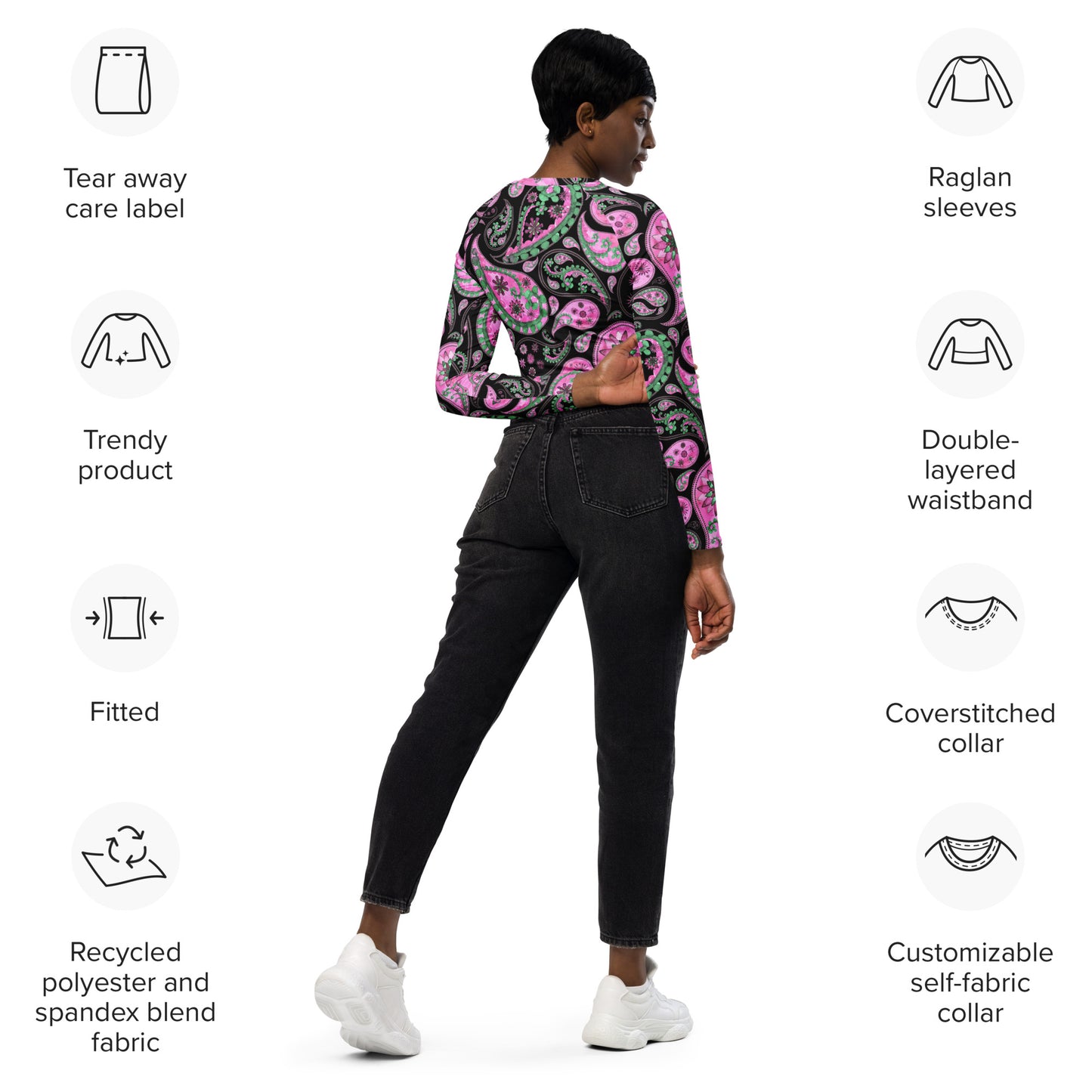 Recycled long-sleeve crop top Up To 6XL Activewear Adult/Teen