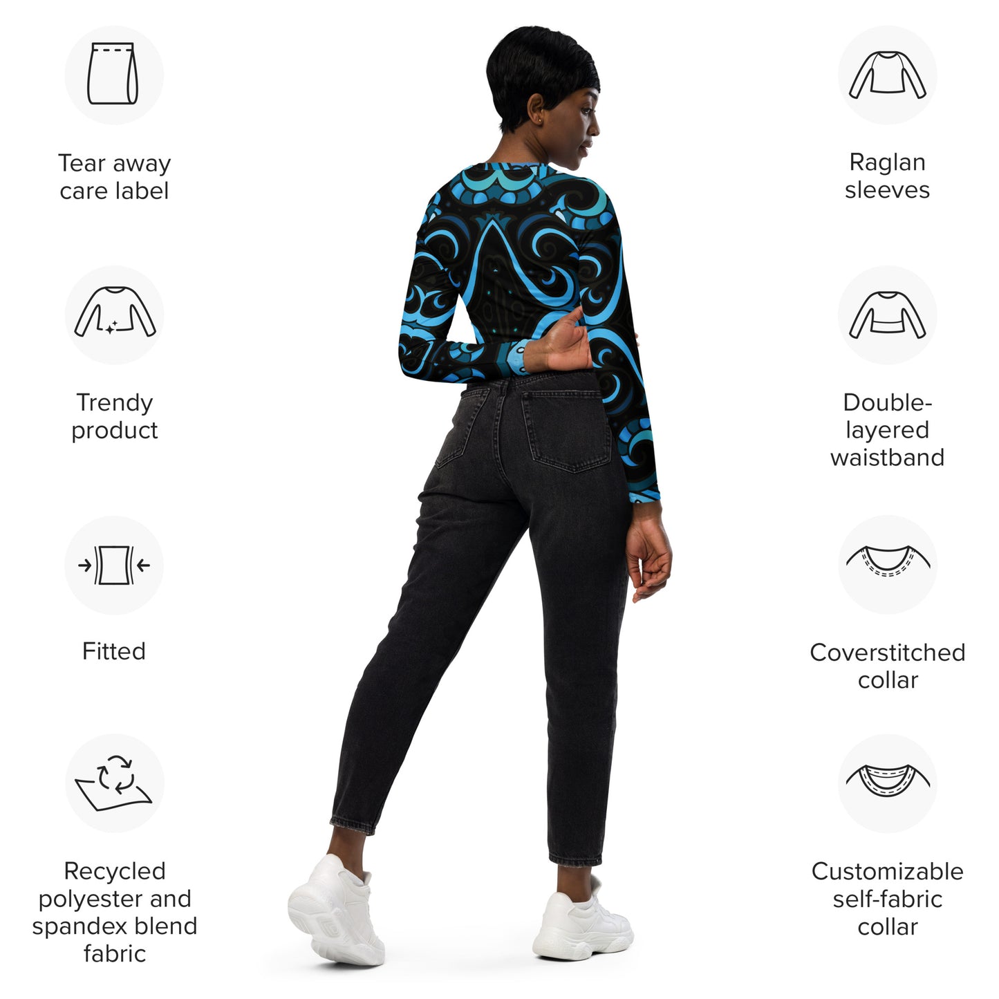 Recycled long-sleeve crop top Adult/Teen  Activewear