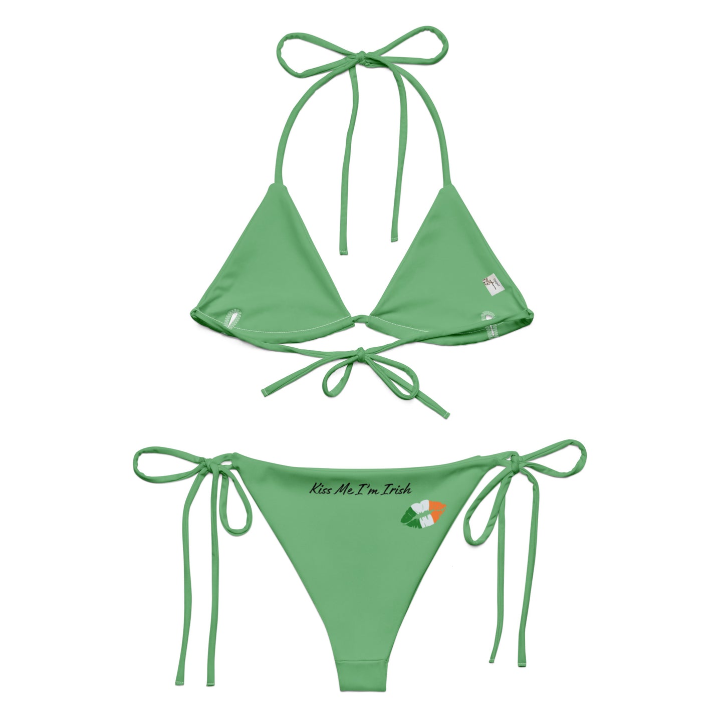 Kiss Me I'm Irish on Back Bottoms All-over print recycled string bikini