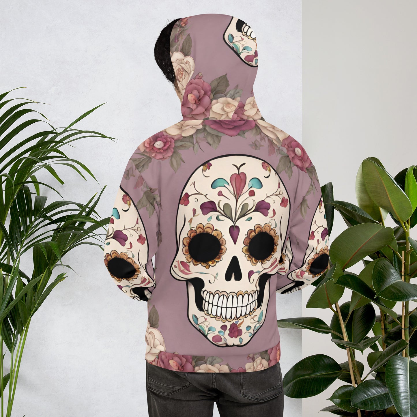 Unisex Hoodie mauve black with sugar skulls Adult Activewear