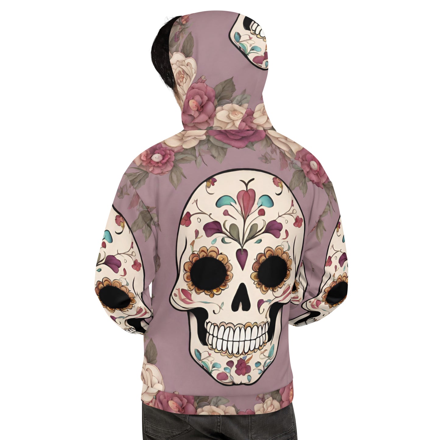 Unisex Hoodie mauve black with sugar skulls Adult Activewear