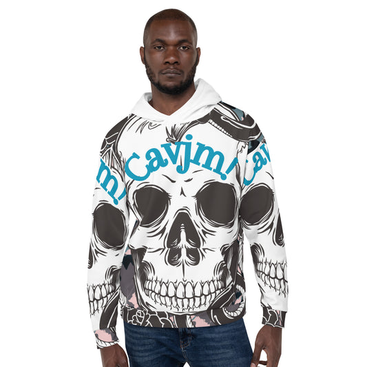 Unisex Hoodie blue writing and white black skull Adult Activewear