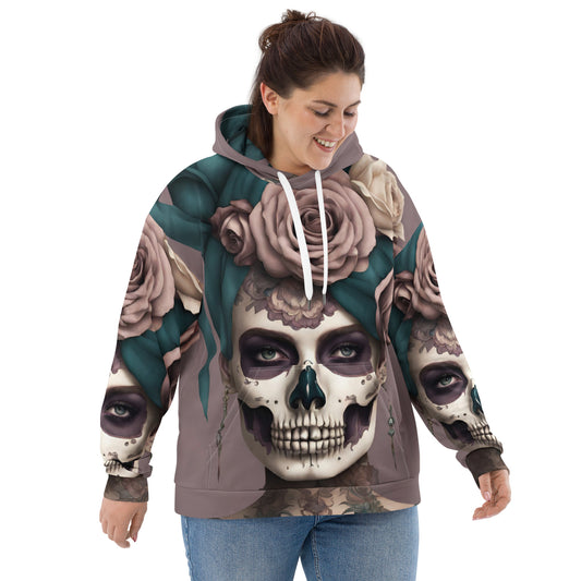 Unisex Hoodie Purple mauve green with sugar skull female Adult Activewear