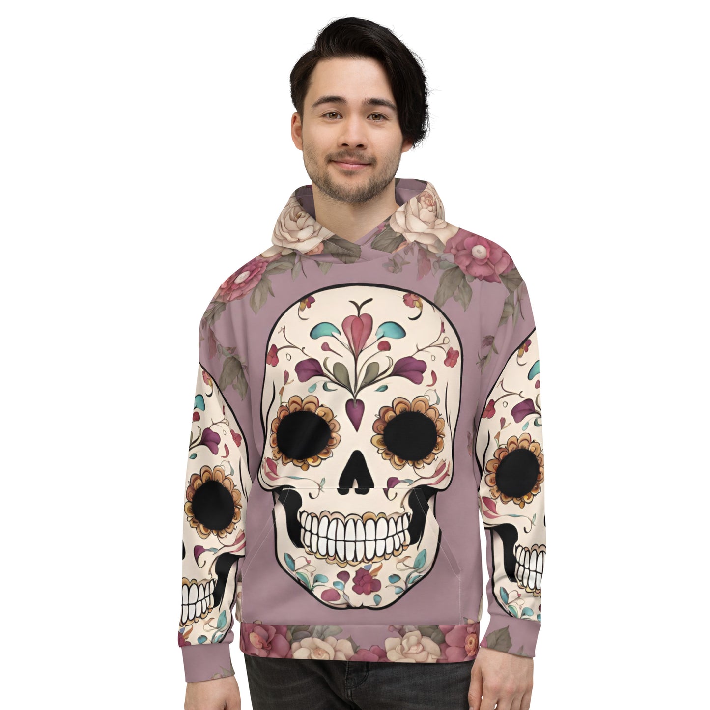 Unisex Hoodie mauve black with sugar skulls Adult Activewear