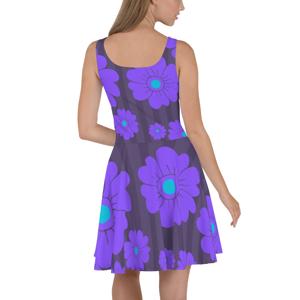 Skater Dress Grey Purple Flowers