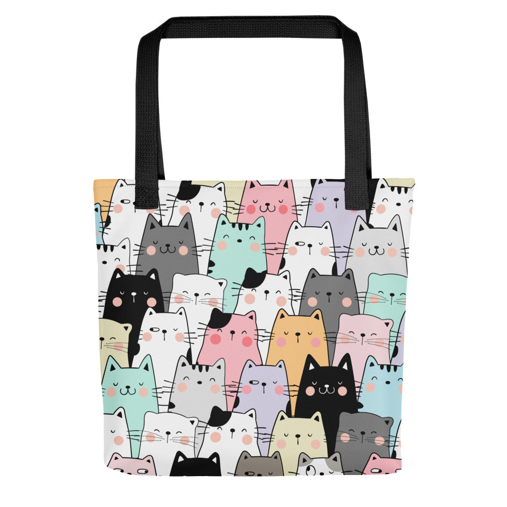 Tote bag Unisex Adult Accessories MINT GREEN PINK PURPLE GREY CATS PATTERN