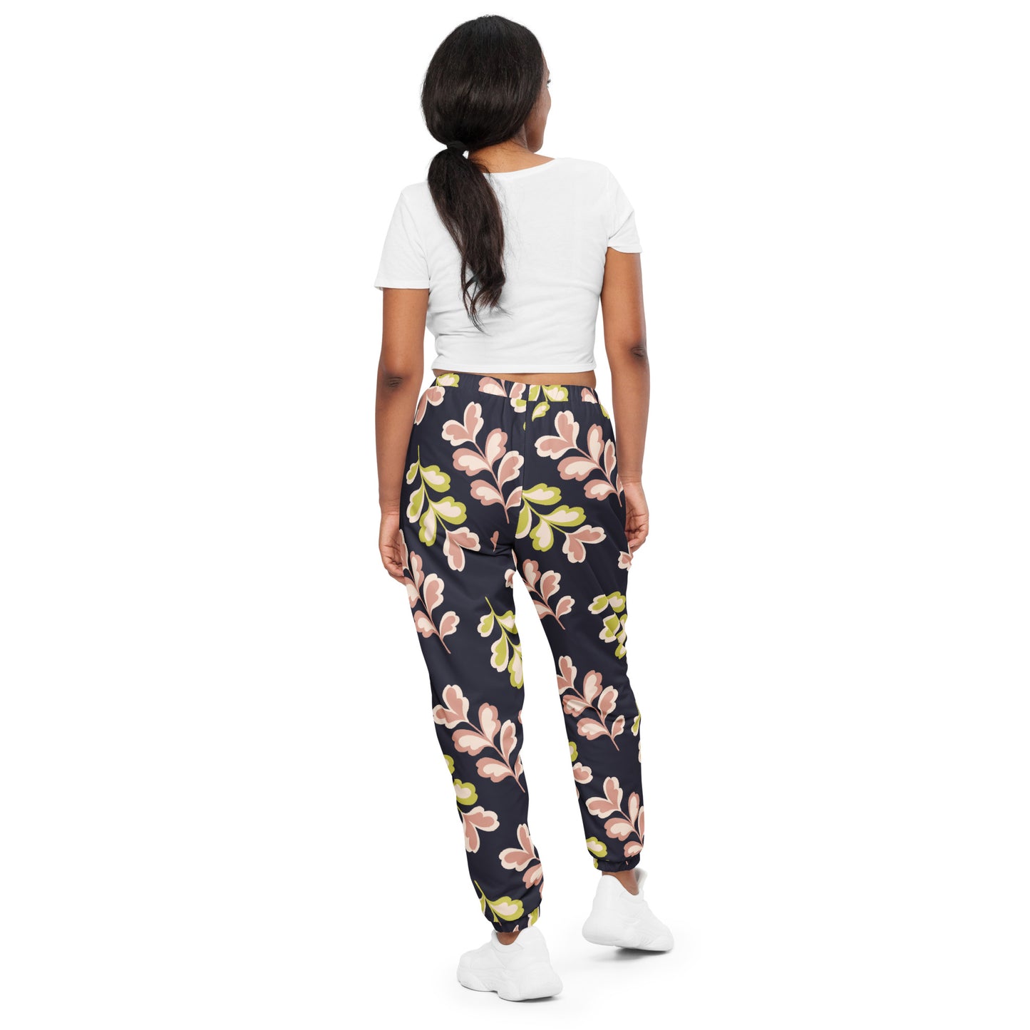 Unisex track pants Adult Activewear Navy Blue pink and Yellow  Green Print