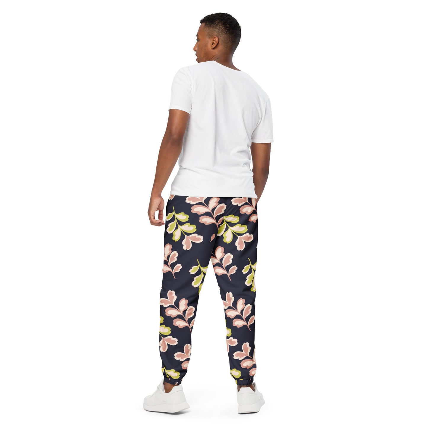 Unisex track pants Adult Activewear Navy Blue pink and Yellow  Green Print