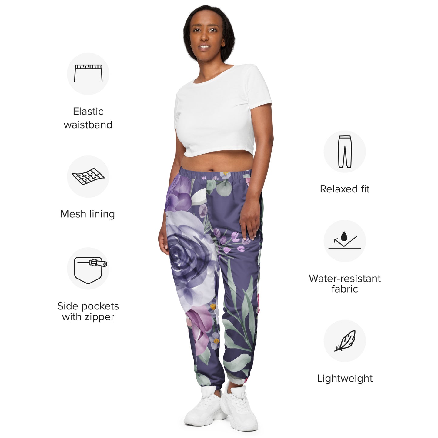 Unisex track pants Purple blue yellow flower pattern Adult Unisex Activewear