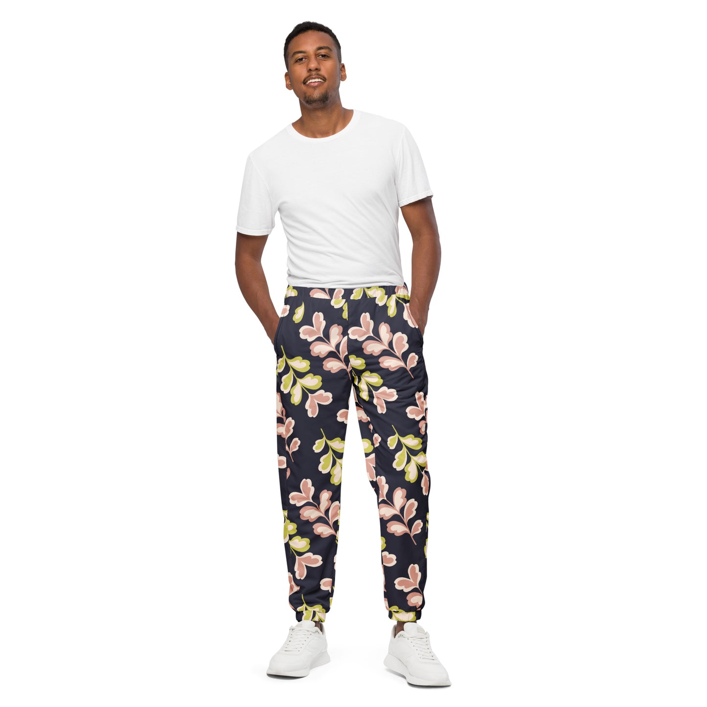 Unisex track pants Adult Activewear Navy Blue pink and Yellow  Green Print