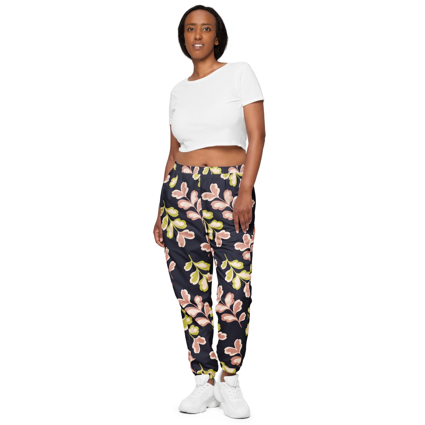 Unisex track pants Adult Activewear Navy Blue pink and Yellow  Green Print