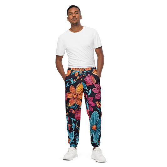 Unisex track pants Adult Activewear Hot Pink Teal-Blue Teal Yellow Flower Pattern