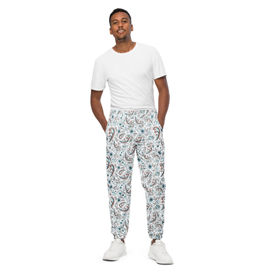 Unisex track pants Adult Activewear White Tan Paisley Design Pattern