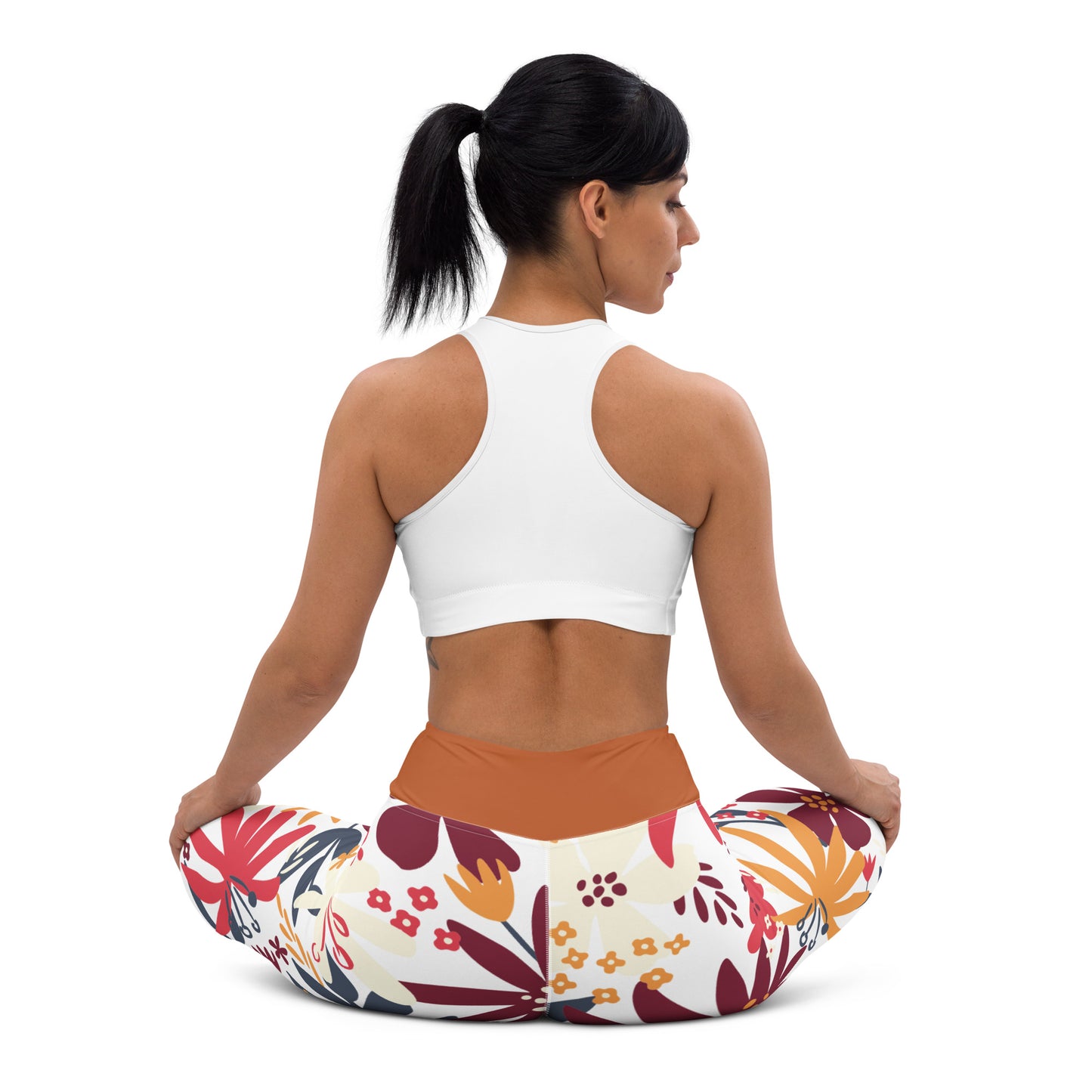 Yoga Leggings multi colored brown maroon yellow orange flower print Adult Activewear Unisex