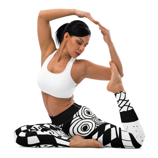 Yoga Leggings black and white design Adult Activewear Unisex