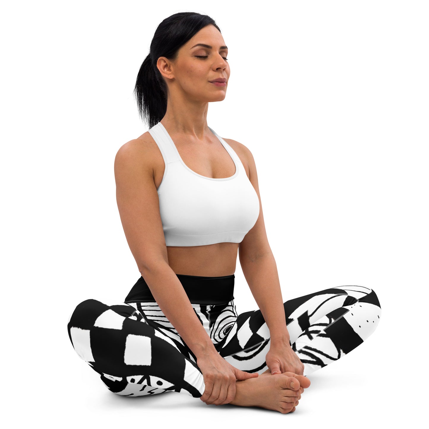 Yoga Leggings black and white design Adult Activewear Unisex