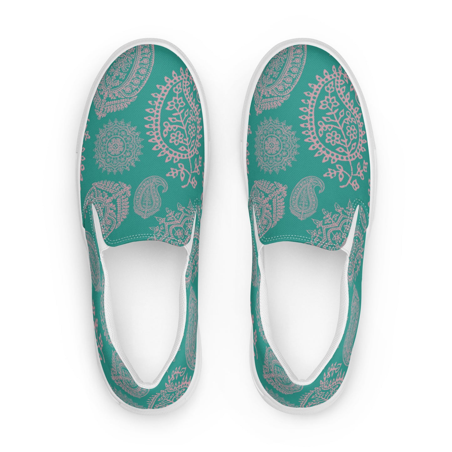 Women’s slip-on canvas shoes Green Pink Paisley