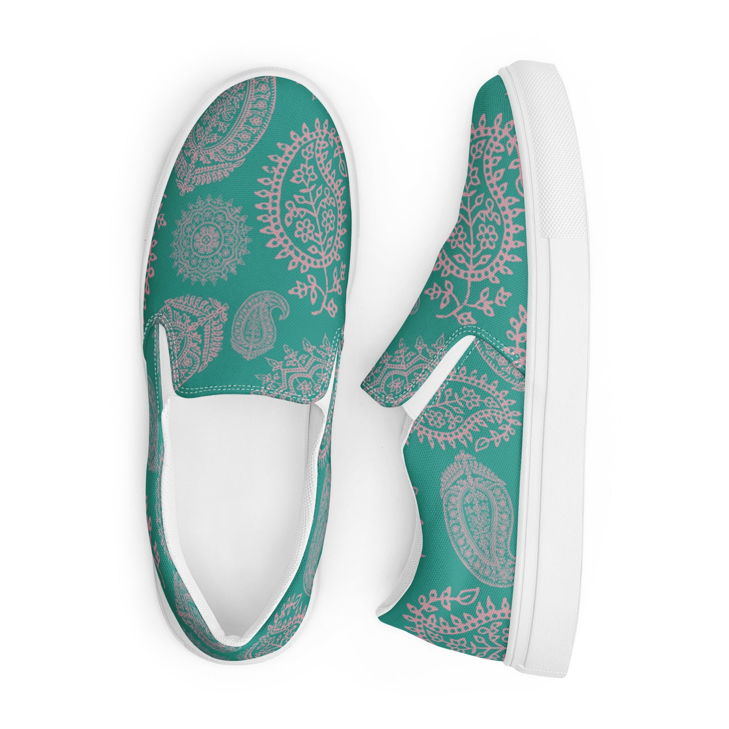 Women’s slip-on canvas shoes Green Pink Paisley