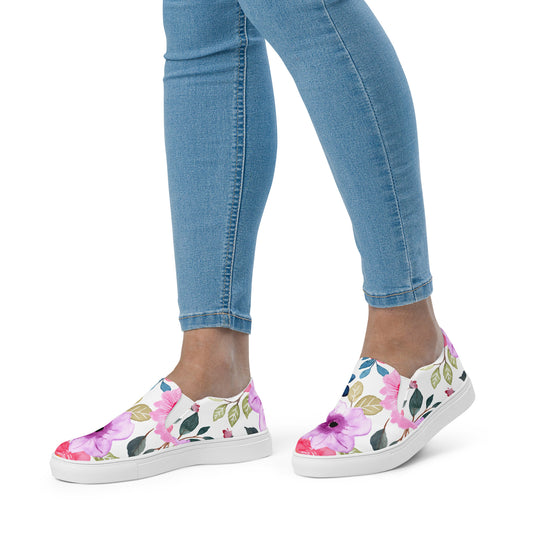 Women’s slip-on canvas shoes Wildflowers White