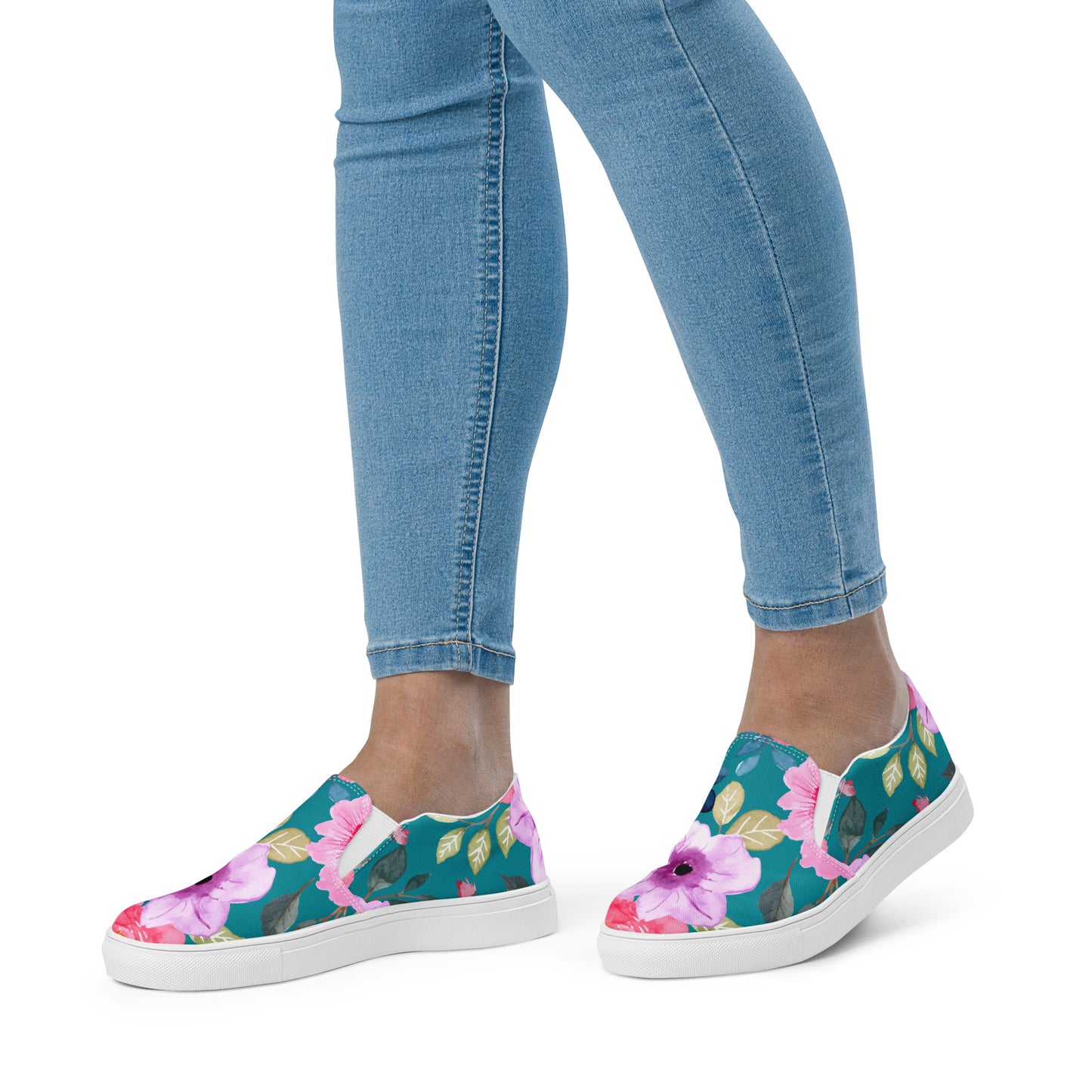 Women’s slip-on canvas shoes Teal-Blue Wildflower