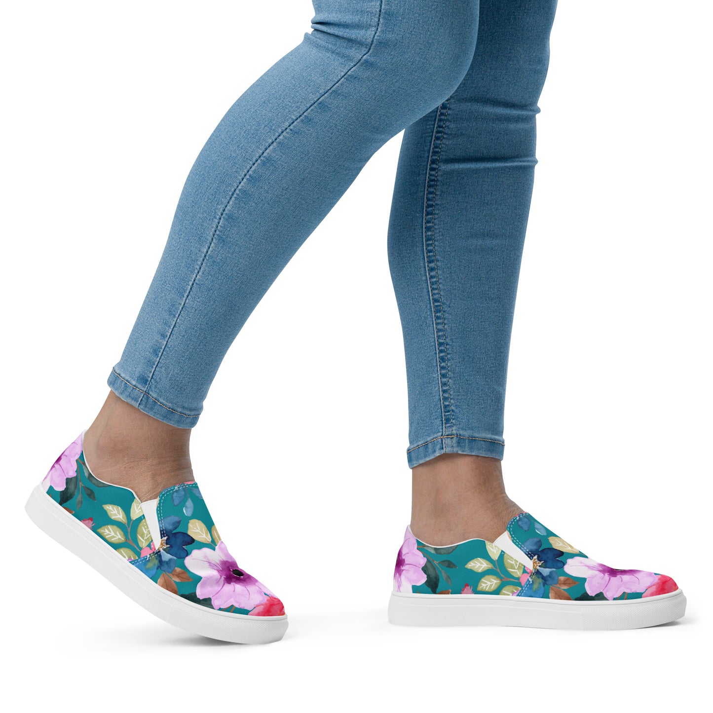 Women’s slip-on canvas shoes Teal-Blue Wildflower